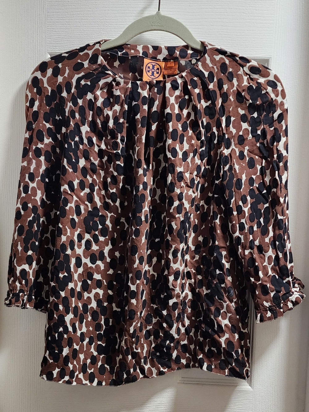 Tory Burch Brown Black Dot Print Blouse